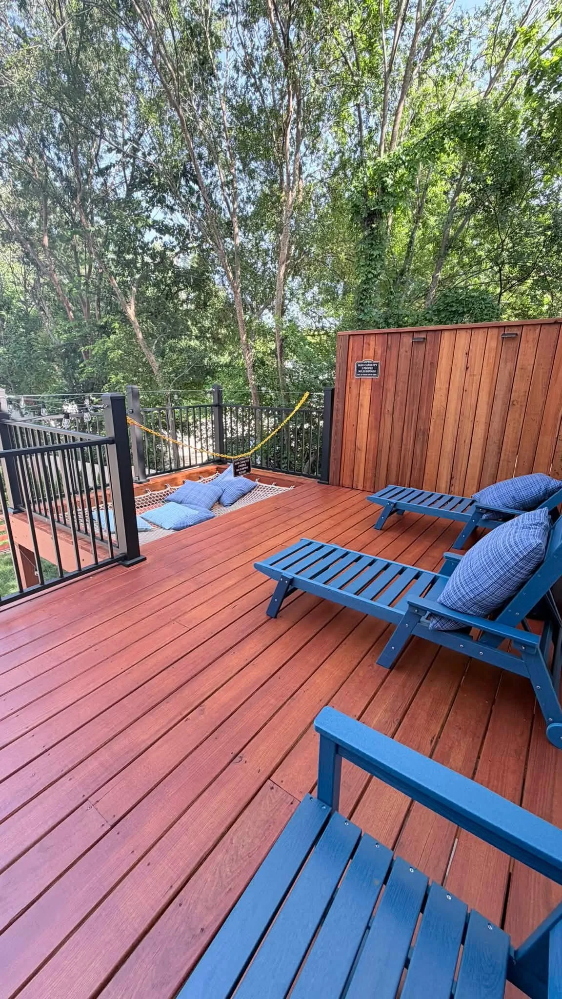 Freshly stained deck and railing